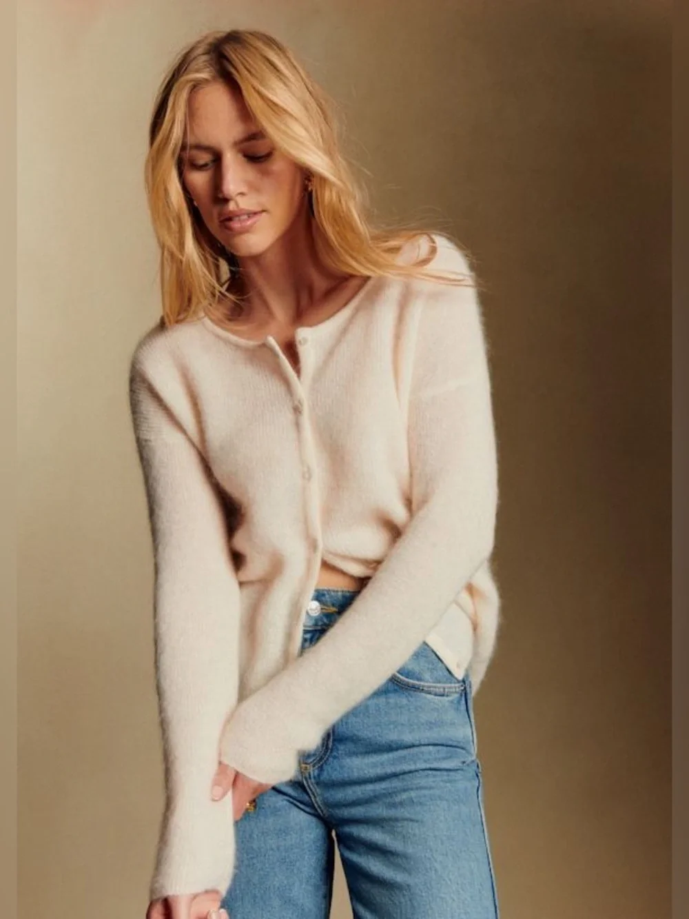 Sezane Gaspard Mohair Blend Cardigan Ecru - Picture 1 of 7